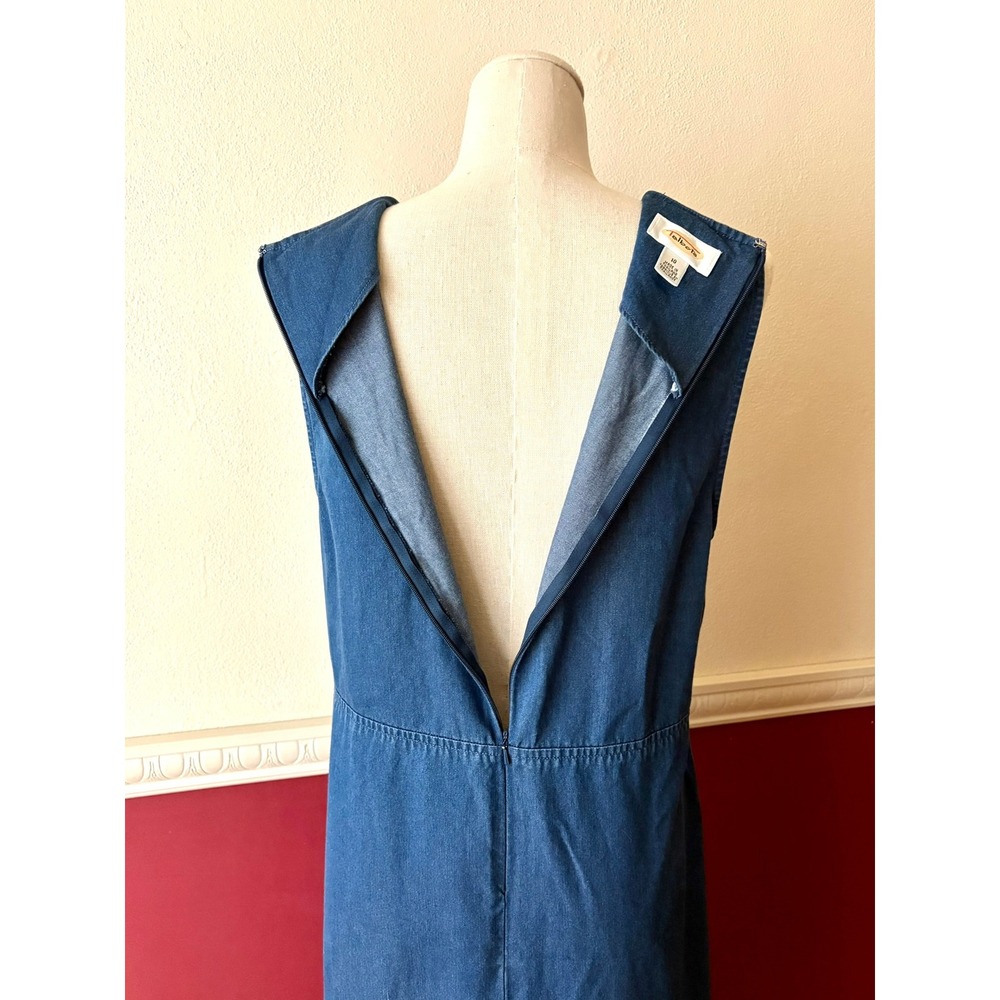 Vintage Talbots Denim Maxi Dress 100% Cotton Sleeveless Side Cinch Wrap Skirt 10 - Picture 11 of 12